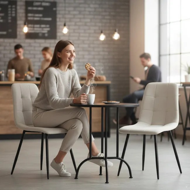 Sada šiestich jedálenských stoličiek NERO zamatové, béžové / čierne nohy (6 ks)