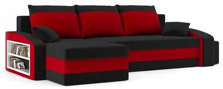 Rozkladacia rohová sedacia súprava s taburetkami a poličkou HEWLET Čierna/červená Pravá