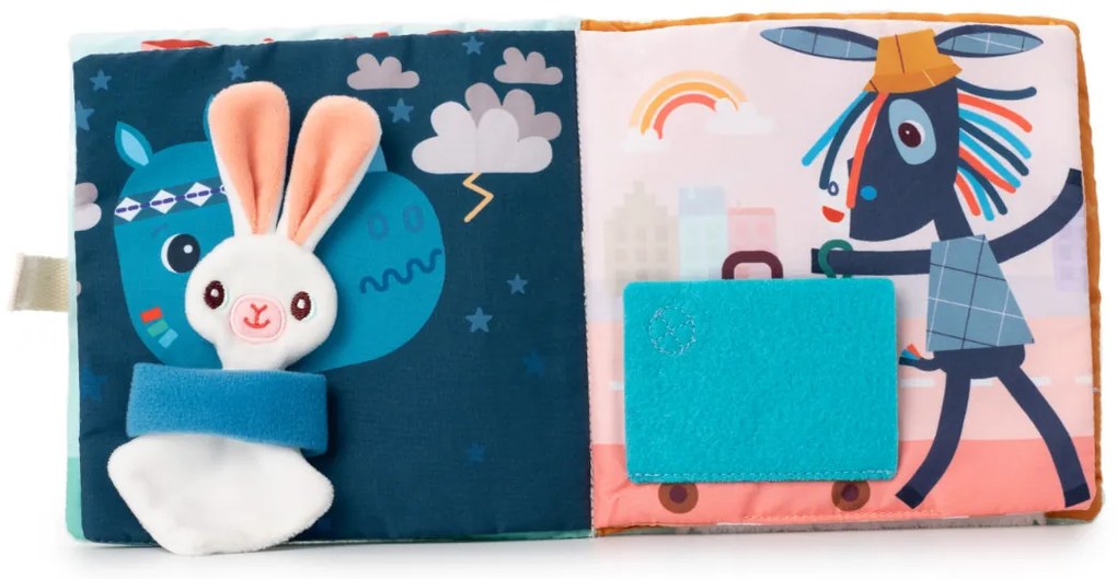 Lilliputiens - textilná knižka s aktivitami - dráčik Joe a jeho maznáčik