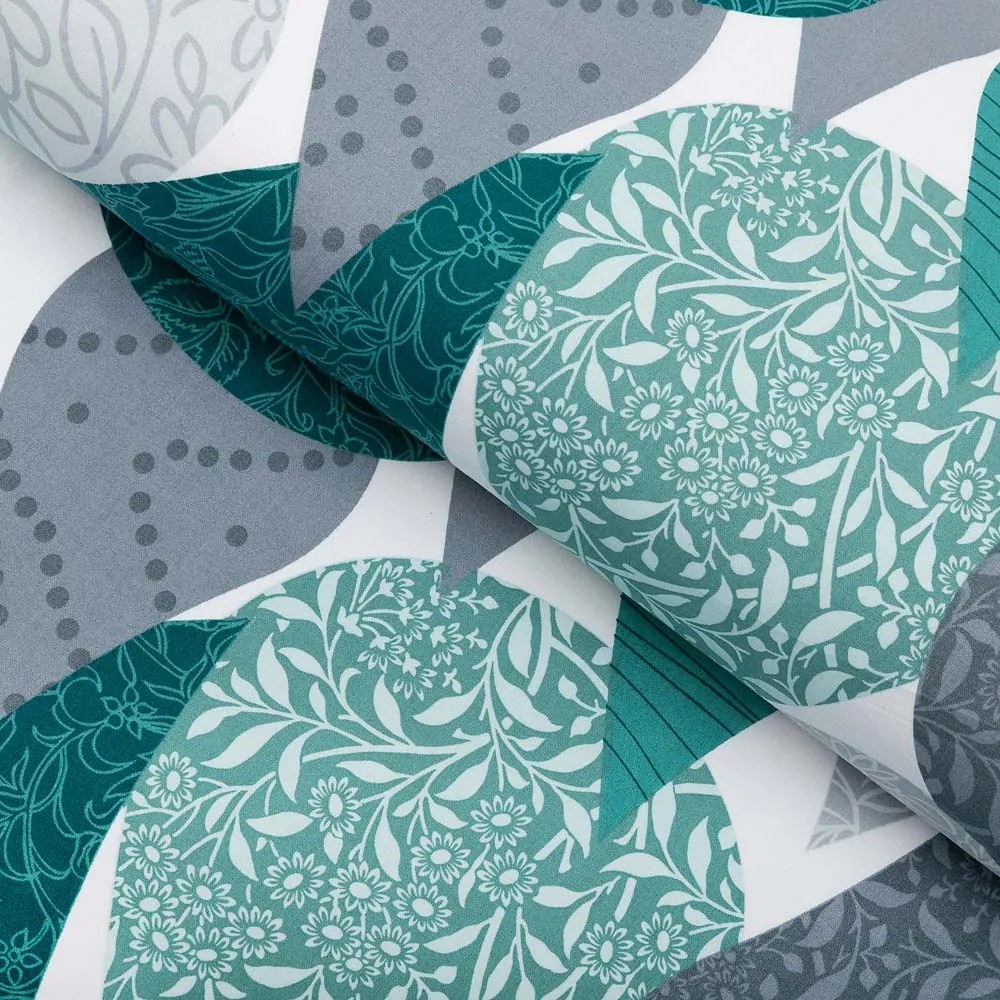 Biante Bavlnený behúň na stôl Sandra SA-444 Sivo-petrolejové kvapky s ornamentami 35x160 cm