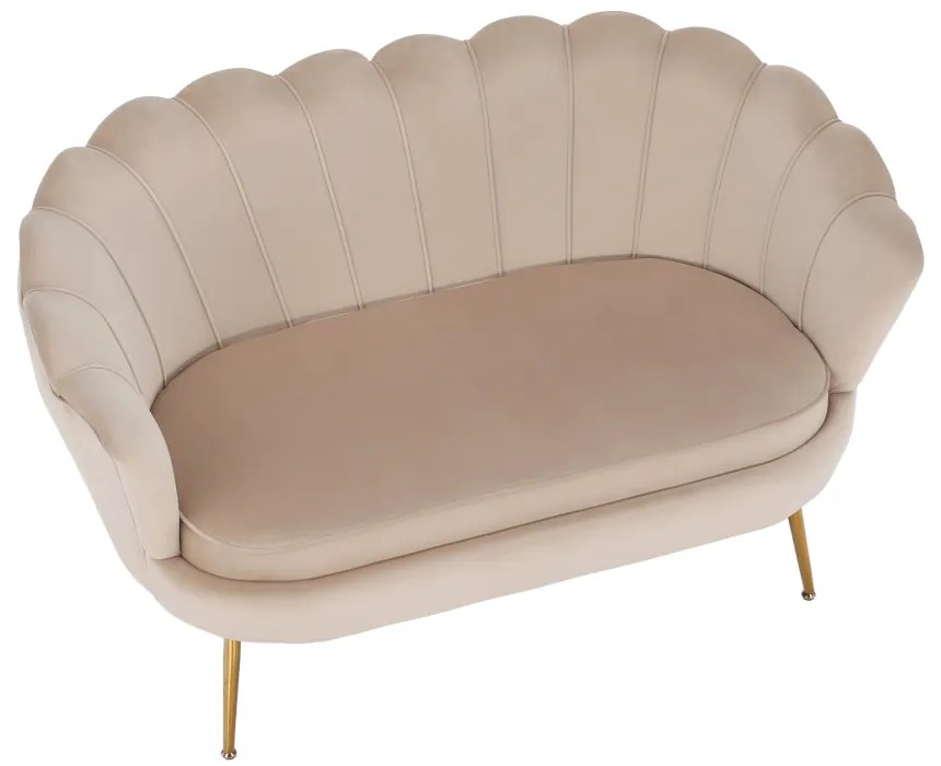 Lavica v štýle Art-deco, béžová Velvet látka/gold chróm-zlatý, NOBLIN