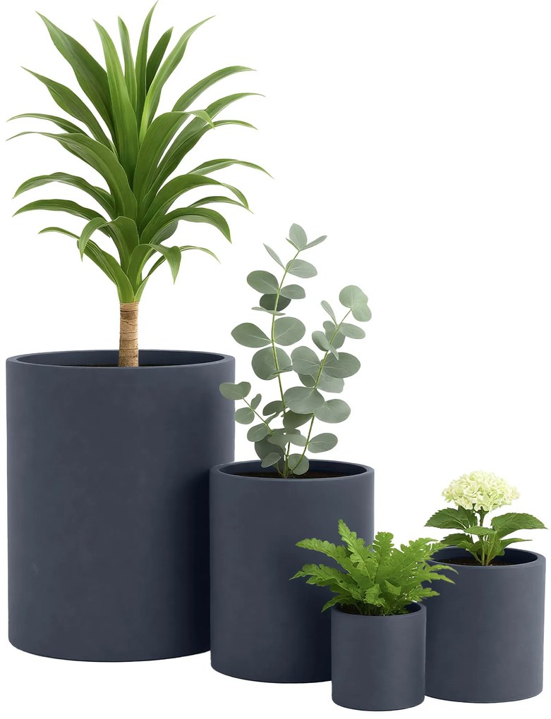 Sada 4 ks kvetináčov 1 round - antracitová