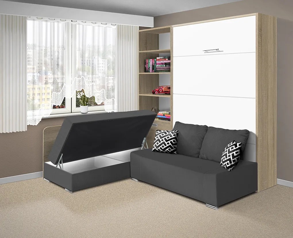 Nabytekmorava Sklápacia posteľ s pohovkou VS 21075 - 200x120 cm farba pohovky: Sivá, Typ farebného prevedenia: Antracit / dvere biele