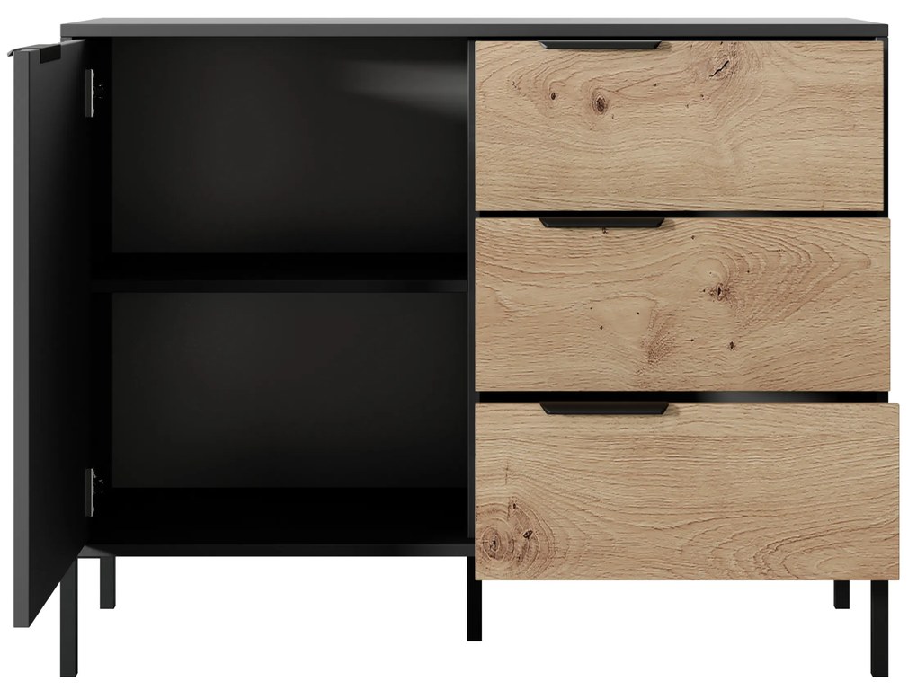 Komoda Rastafa D3S (dub artisan + čierna). Akcia -18%. Vlastná spoľahlivá doprava až k Vám domov. 1071381