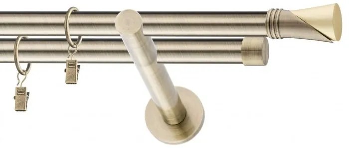 Dekorstudio Mosadzná dvojradová garniža VEGA 19mm Dĺžka: 160cm, Typ uchytenia: Držiak dvojitý modern, Typ príslušenstva: Krúžky tiché so štipcami