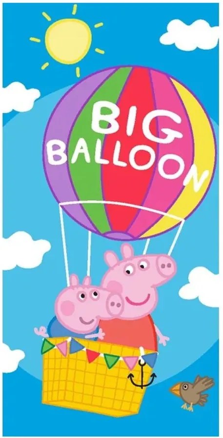 Bavlnená plážová osuška Prasiatka Pepina a Tomík v balóne - Peppa Pig - 100% bavlna - 70 x 140 cm