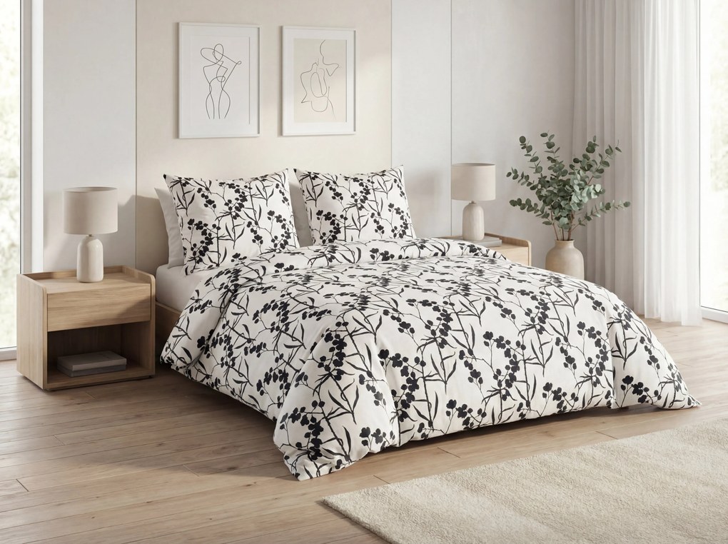 Bavlnené obliečky BERRIES bielo-čierne Rozmer obliečky: 80 x 80 cm | 135 x 200 cm