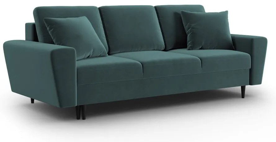 Zamatová rozkladacia/s úložným priestorom pohovka v petrolejovej farbe 235 cm Kyoto – Cosmopolitan Design