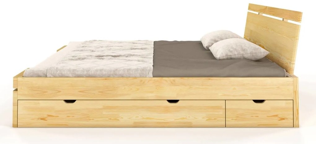 Posteľ Slavia so zásuvkami 200x200 cm borovica masív, prírodna