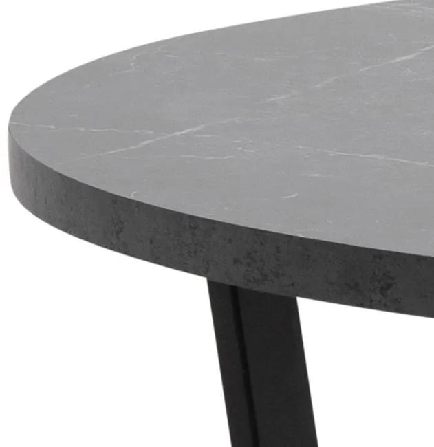Jedálenský stôl HIDALGO Ø110 cm čierna prírodná doska v mramorovom dekore, kovová podnož