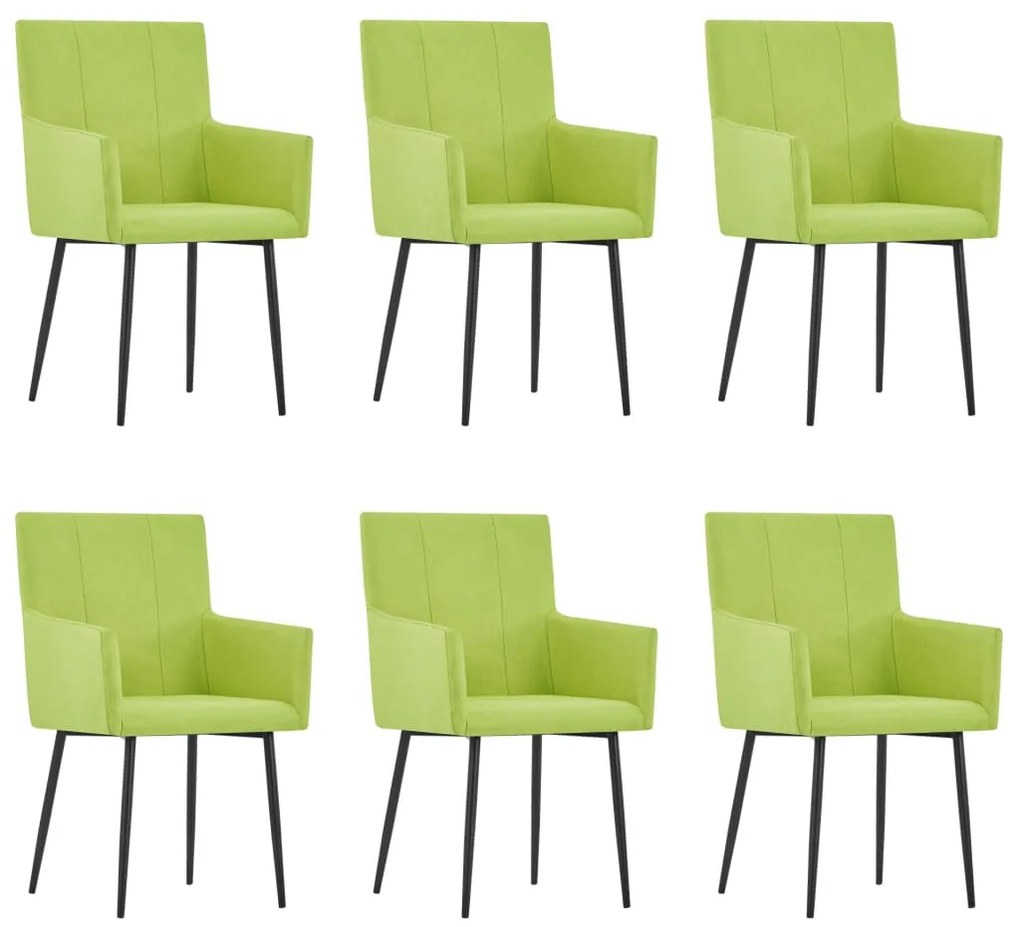 vidaXL Jedálenské stoličky s opierkami 6 ks, zelené, látka