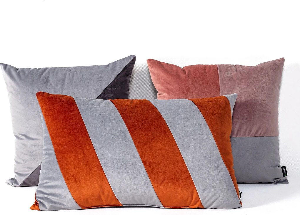 Patchwork obdĺžnikový vankúš sivý medený