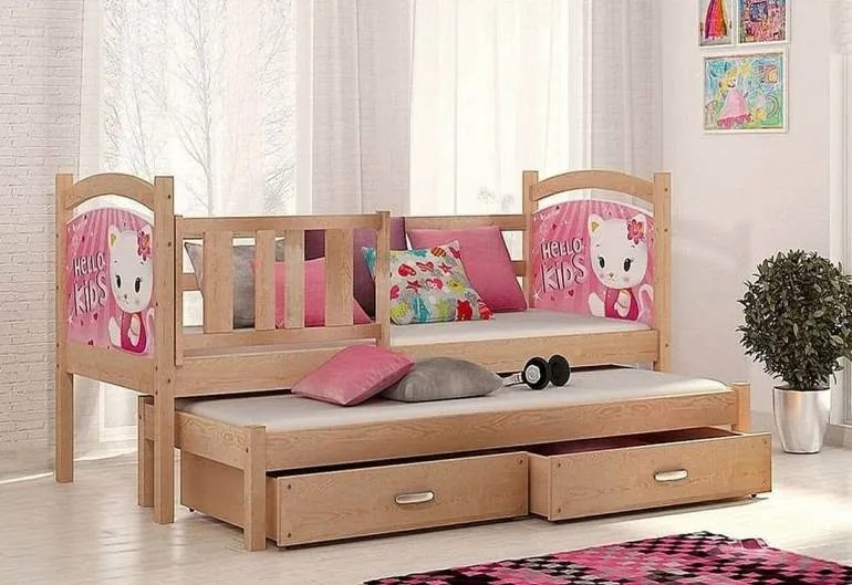 Expedo Detská posteľ DOBBY P2 s obojstrannou potlačou + matrac + rošt ZADARMO 184x80 cm, olcha/vzor 08
