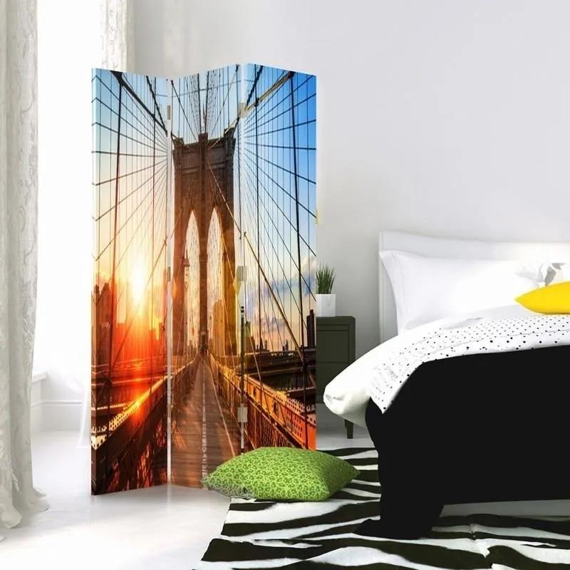 Ozdobný paraván Brooklynský most New York - 110x170 cm, trojdielny, obojstranný paraván 360°