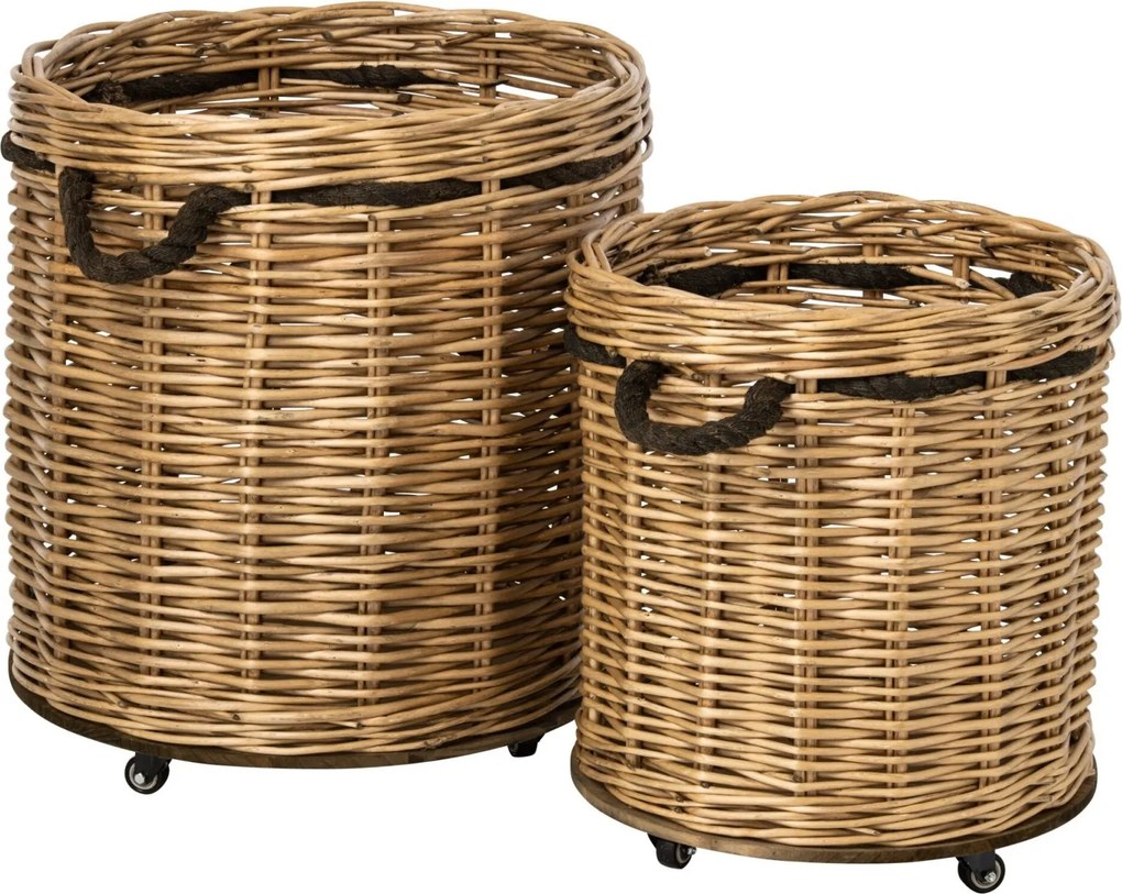 Súprava 2ks prútený kôš na kolieskach – 60*60*66 / 48*48*54 cm