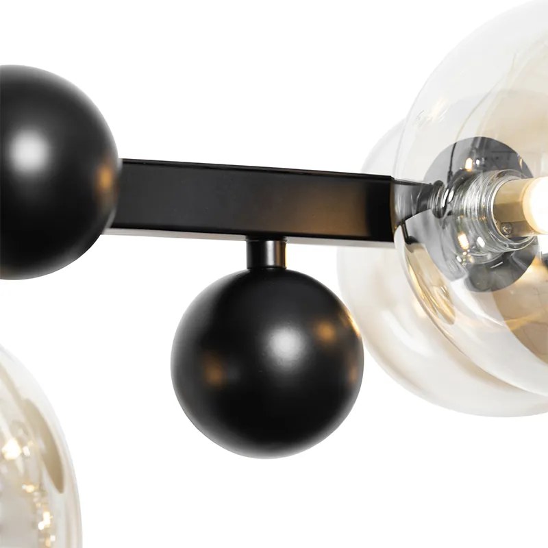 Art Deco závesné svietidlo čierne s jantárovým sklom 8-svetlo - David