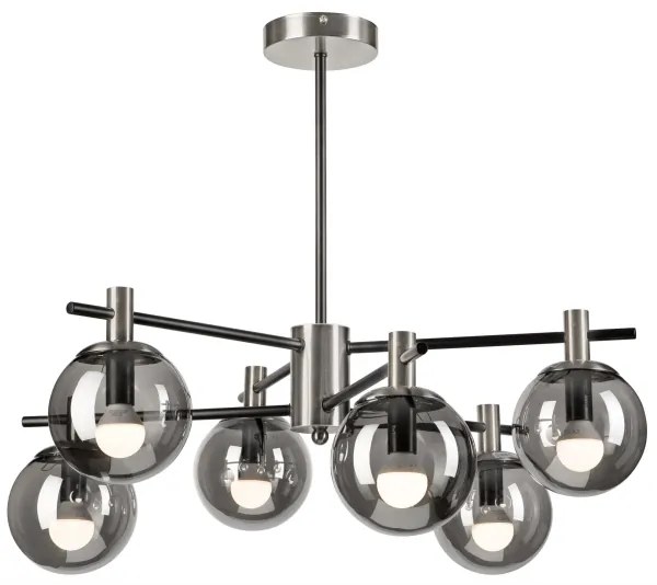 Luster na tyči LILOU 6xE14/5W/230V matný chróm/dymová