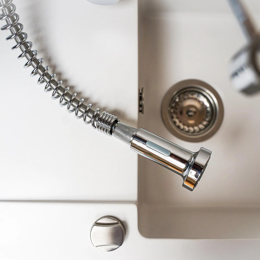 Gamma Spiral, stojanková drezová batéria s elastickou výlevkou, chrómová, GMA-BSL-CH