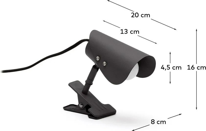 Čierna kovová stolová lampa s klipom (výška 16 cm) Jula – Kave Home