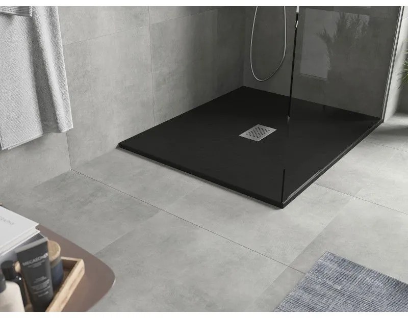 Mexen Hugo, obdĺžniková sprchová vanička SMC 140 x 100 cm, čierna, oceľová krytka, 42701014-X