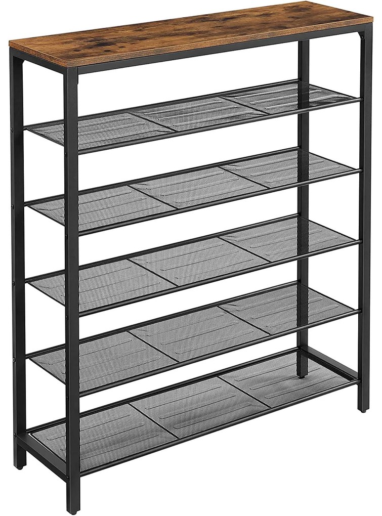 Stojan na topánky s 5 úrovňami, botník, rustikálny hnedý