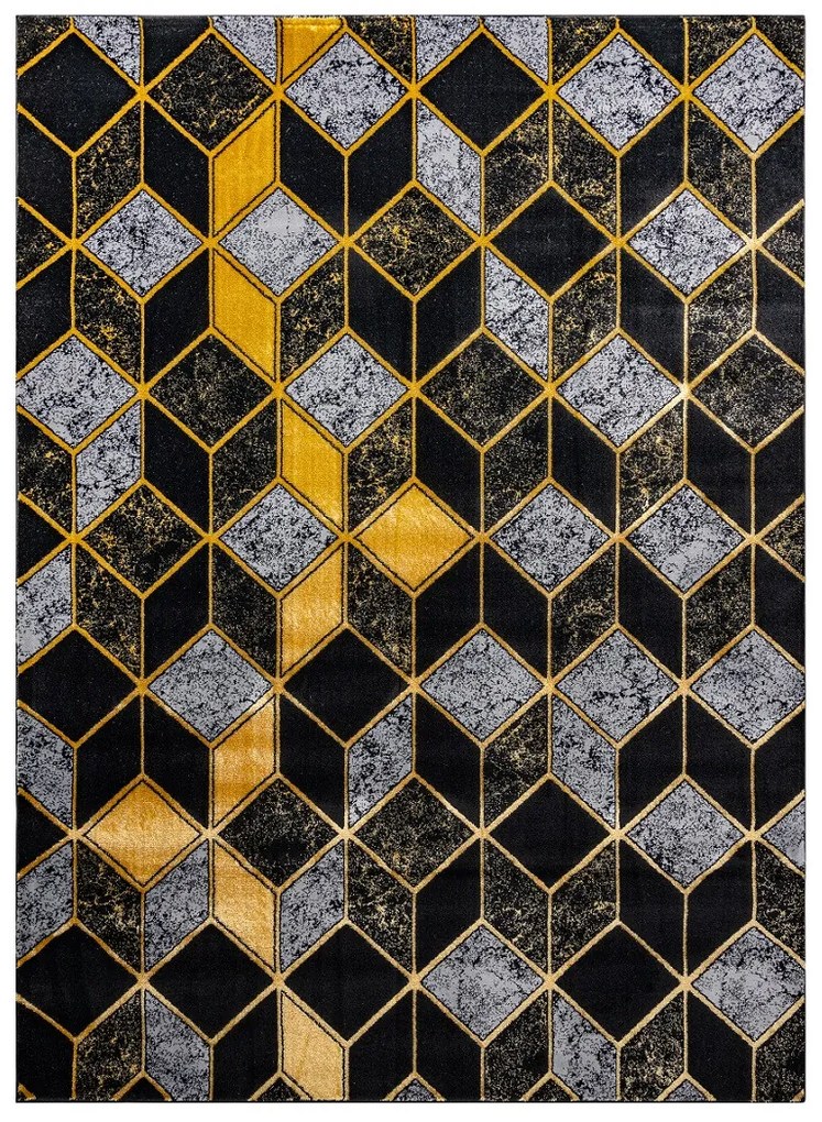 Dywany Łuszczów, Kusový koberec Gloss 400B 86 3D geometric black/gold, 140x190, čierna, kancelária