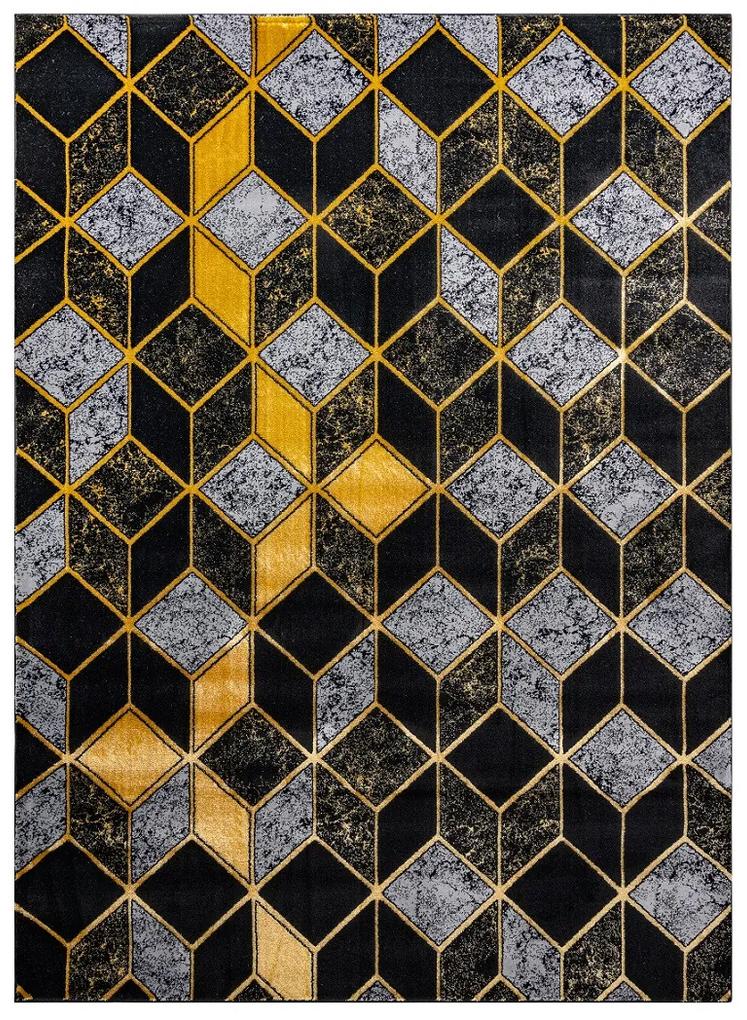 Dywany Łuszczów Kusový koberec Gloss 400B 86 3D geometric black/gold - 160x220 cm