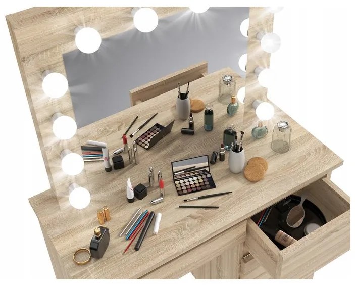 TRENDIE Toaletný stolík s osvetlením HOLLYWOOD PRO dub