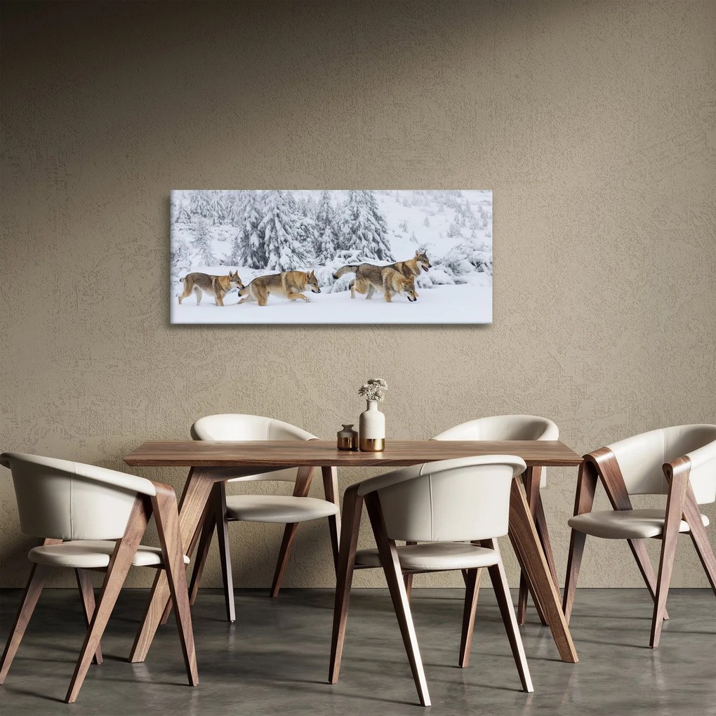 Obraz - Vlci v horách (120x50 cm)