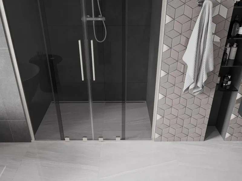 Mexen Velar Duo, posuvné sprchové dvere do otvoru 140 cm, 8mm šedé sklo, brúsená oceľ, 871-140-000-42-97