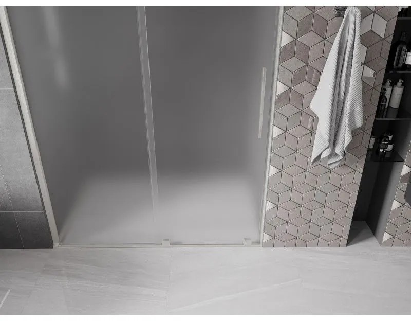 Mexen Velar, posuvné sprchové dvere do otvoru 150 cm, 8mm sklo námraza, brúsená oceľ, 871-150-000-31-97