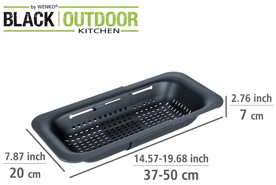 Čierny rozšíriteľný cedník Wenko Black Outdoor Kitchen Sivo