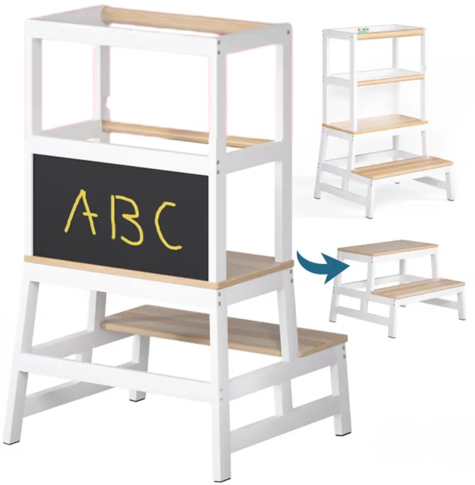 Učiaca veža PLAY borovica, 93x56x49, biela/prírodná hnedá Spielwerk