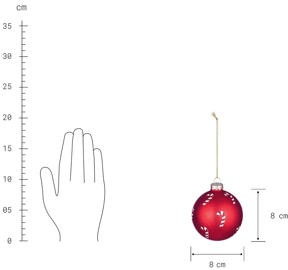 HANG ON Sklenená ozdoba Candy Cane 8 cm - červená