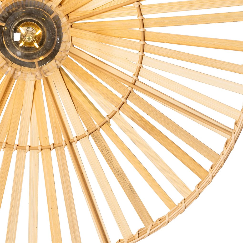 Orientálna nástenná lampa čierna s prírodným bambusom - Pua