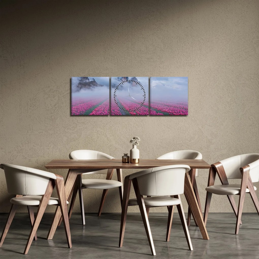 Obraz - Krajina s tulipánovými poľami (s hodinami) (90x30 cm)
