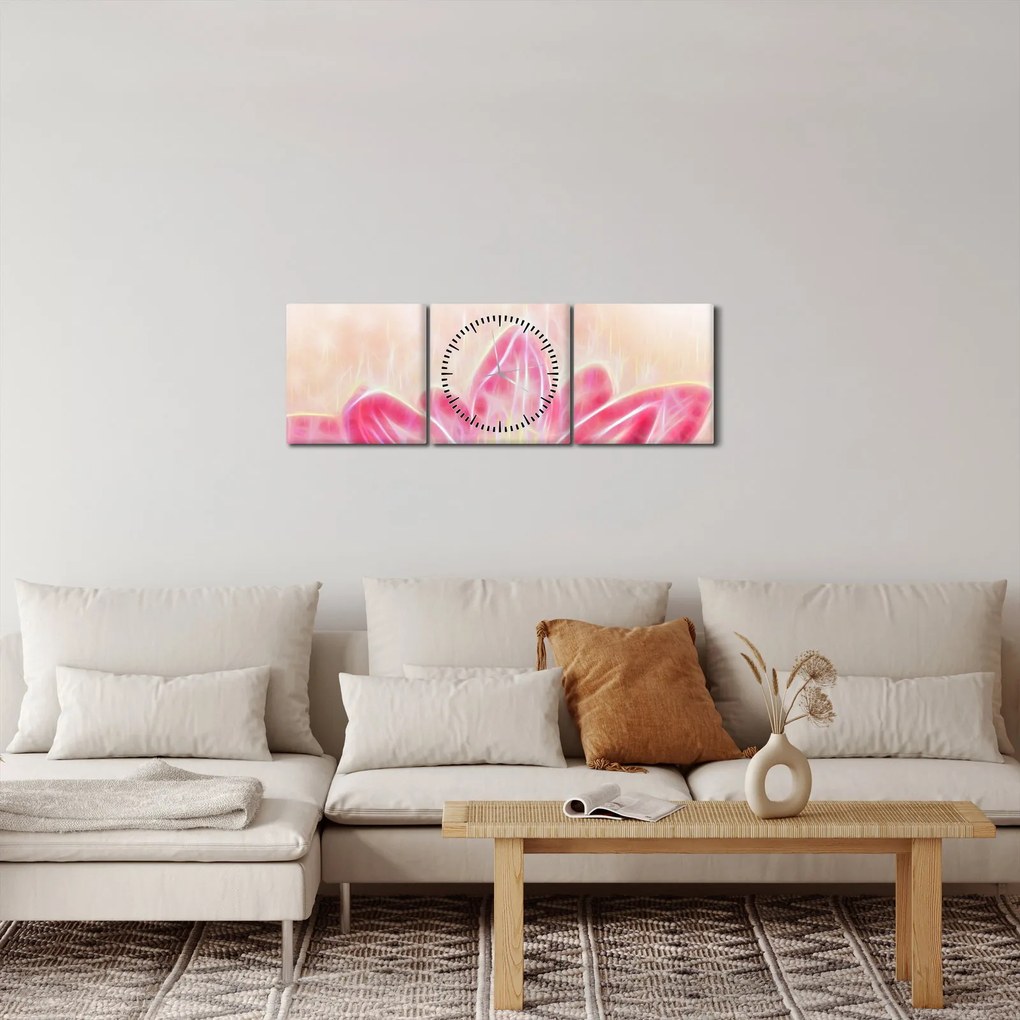 Obraz lotusového kvetu (s hodinami) (90x30 cm)