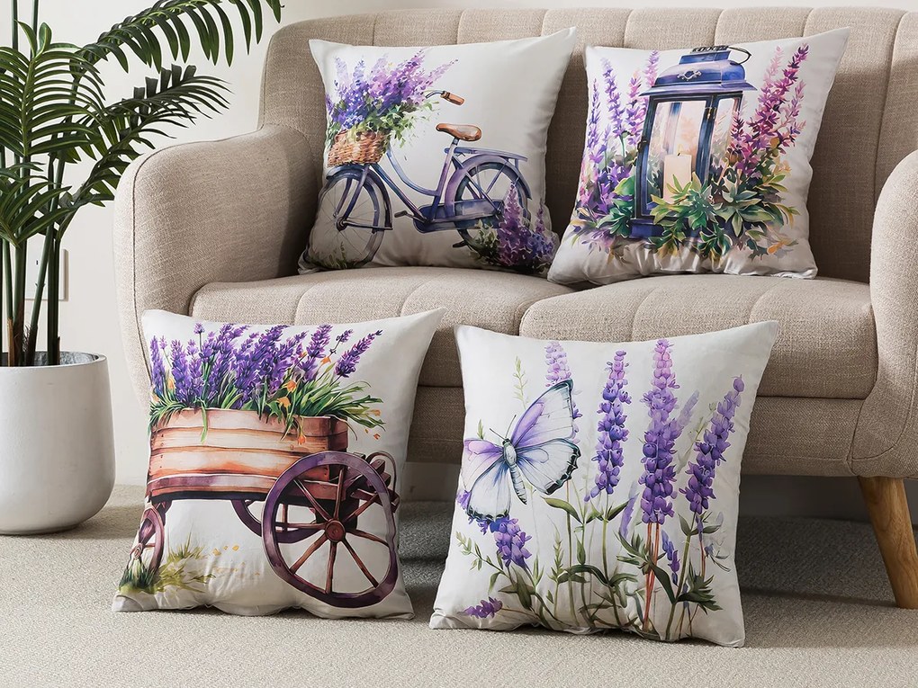 XPOSE® Set obliečok na vankúš LAVENDER (digitálna tlač) 43x43 cm - set 4 ks