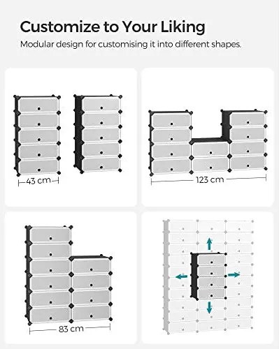 Stojan na topánky, 10 priehradkový modulárny botník s dvierkami, čierny