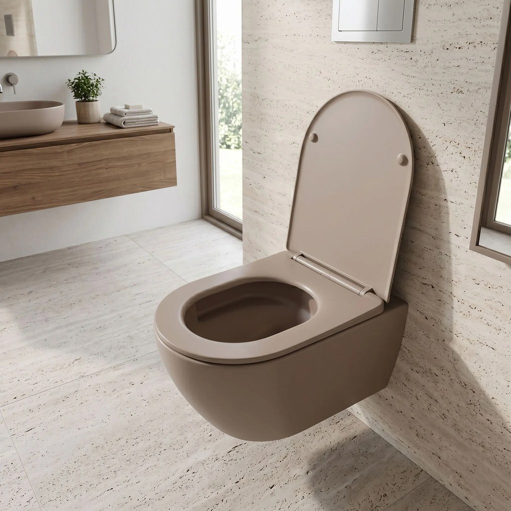 Rea Focus, závesná WC misa + WC sedadlo, Tornado technológia, béžová, REA-C0366