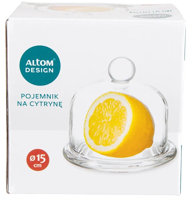 ALTOM Sklenená dóza na citrón, tácka s poklopom zo skla, CITRÓN, 10x10