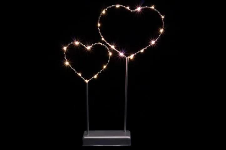 Vianočná LED dekorácia - kovové srdce - 25 LED sivá