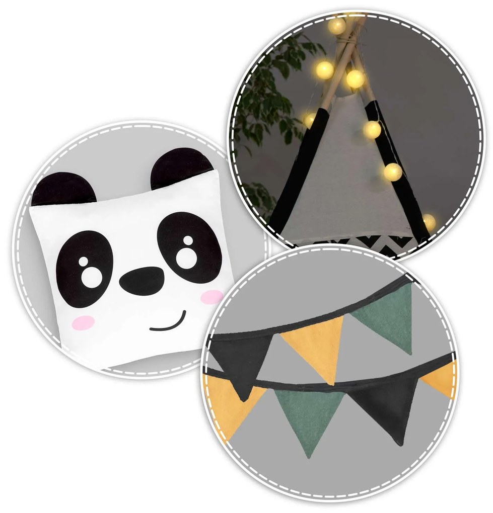Detské típí s girlandou a svetielkami Nukido 740025 - panda