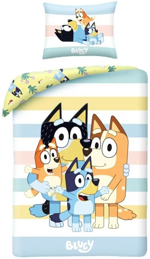 Bavlnené posteľné obliečky Bluey a jej rodina - 100% bavlna, zapínanie na zips - 70 x 90 cm + 140 x 200 cm