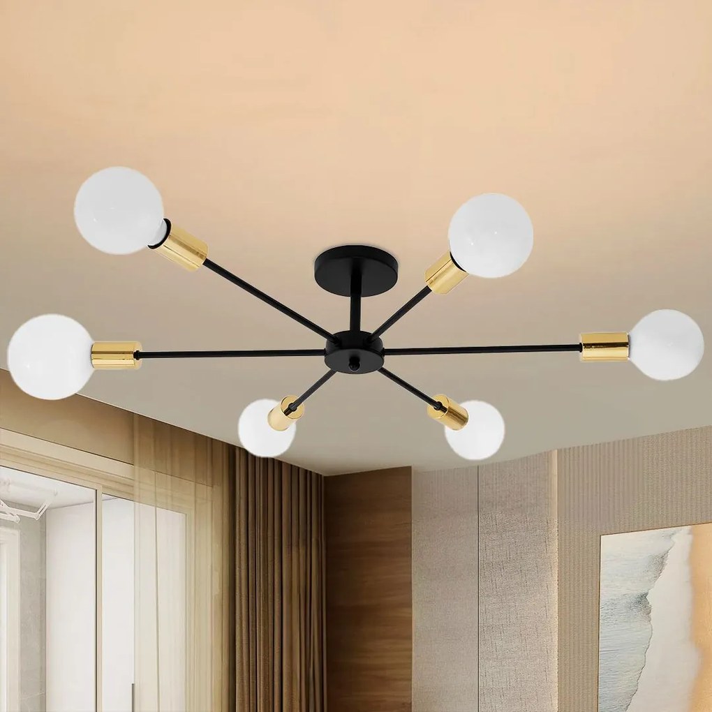 Toolight - Lampa spider-6 APP501-6C, čierna-zlatá, OSW-01100