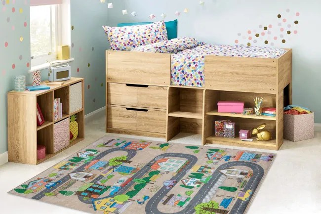 Detský koberec protišmykový BAMBINO 34600 Mesto, béžový / sivý