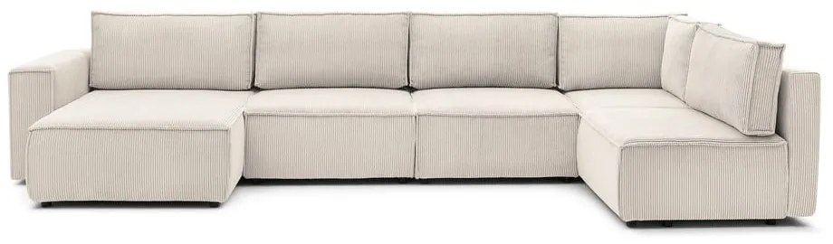 Krémovobiela menčestrová rohová pohovka (pravý roh/do tvaru "U") Nihad modular – Bobochic Paris