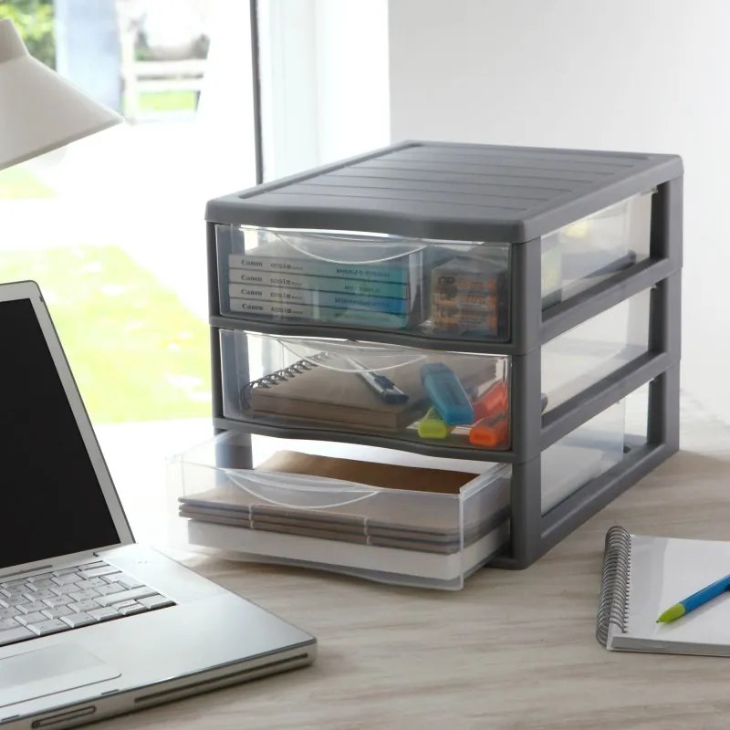 SUNDIS Úložný box s 3 zásuvkami, antracit, OFFICEMIX A4