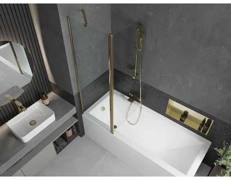 Mexen Flip, vaňová zástena 1-krídlová 120 x 150 cm, otočné krídlo, 6 mm číre sklo, zlatý profil, 894-120-101-50-00