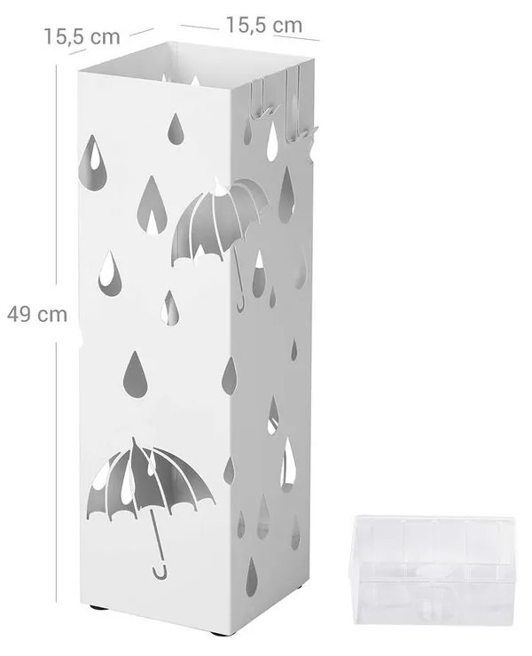 Kovový stojan na dáždniky UMBRELLA, 15,5x15,5x49cm, biela SongmicsHome